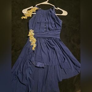 Weissman Navy Blue Dance Costume with Gold Embellishments